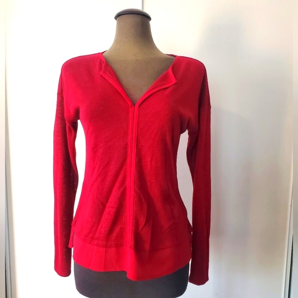 Sanctuary Tops - Sanctuary mixed media long sleeve vneck knit top.